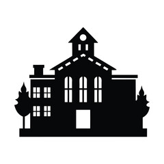 Obraz premium Silhouette of school building with trees vector illustration architecture icon