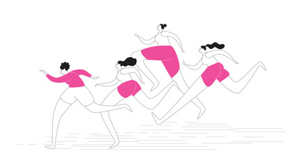 Running women, line art and one color