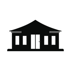 Minimalist black and white vector illustration of a classical building facade