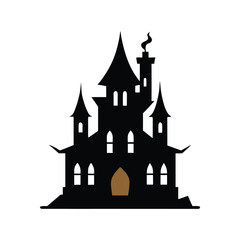 Obraz premium Silhouette of spooky halloween haunted castle illustration on a white background