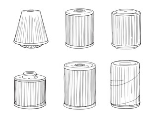 Oil filter line art vector illustration for mechanical design