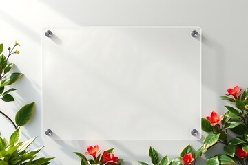 Realistic transparent A4 acrylic signage mockup for branding, logo display, office, marketing, advertising, business use.