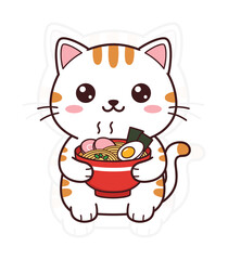 Cat holding Ramen Bowl Illustration