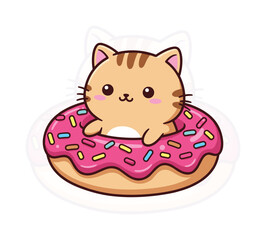 Cat in Donut Float Illustration