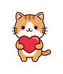 Cat with Heart Balloon Vector