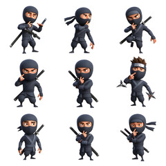 3D Ninja Characters in Stealth Poses