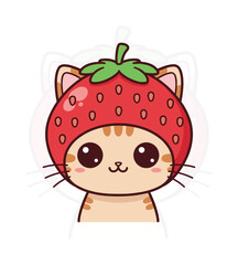 Cat with Strawberry Hat Illustration