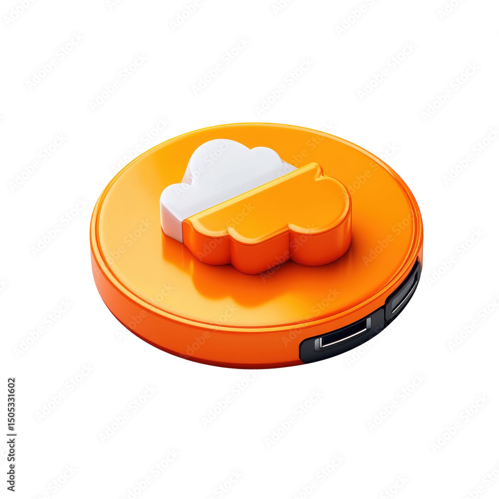 Poster an innovative cloud storage device symbolizes digital data connection with on transparent background