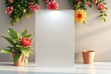 Realistic transparent A4 acrylic signage mockup for branding, logo display, office, marketing, advertising, business use.
