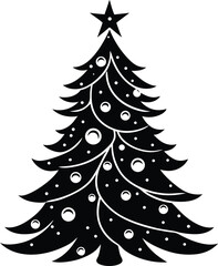 Obraz premium christmas tree with ornaments and star on top silhouette