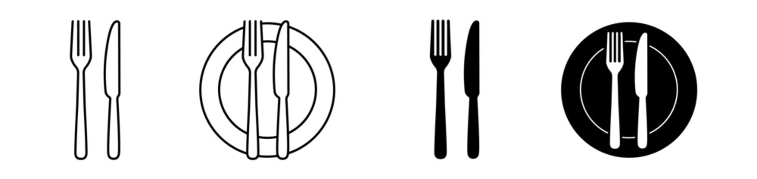 Spoon and fork icon set. Restaurant symbol. Vector illustration