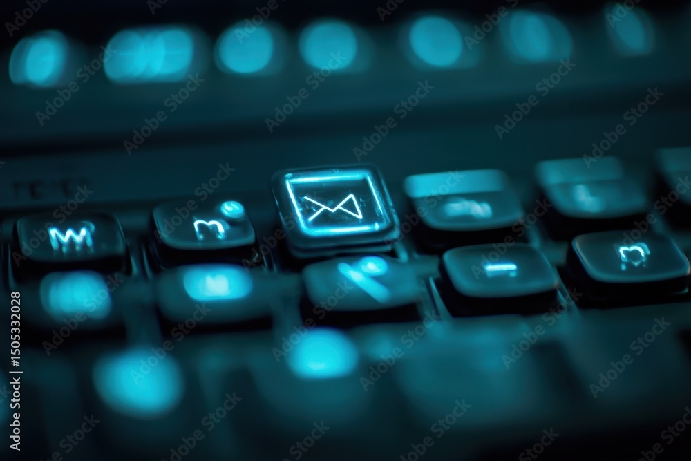 Poster creative digital conversation in a cloud environment with focus on a keyboard key highlighted in blu