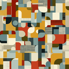 Modern Geometric Tile Mosaic Seamless Pattern