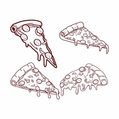 This logo features a delicious slice of pizza with melted cheese, pepperoni, mushrooms, bell peppers, and basil leaves, placed over a round dark red background. 