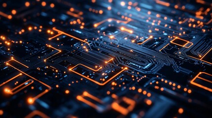 Detailed close-up view of illuminated circuit board.