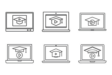 Online education, digital learning laptop graduation video course for virtual study