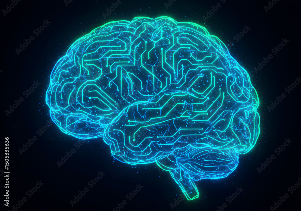 Poster digital brain circuitry of the mind - abstract neural network illustration