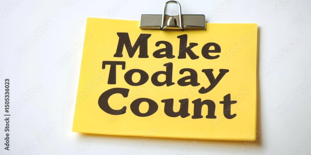Poster make today count isolated yellow sticky note with motivational message on white background