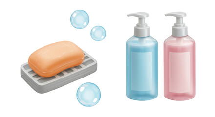 Isolated Soap, Dispenser and Bubbles