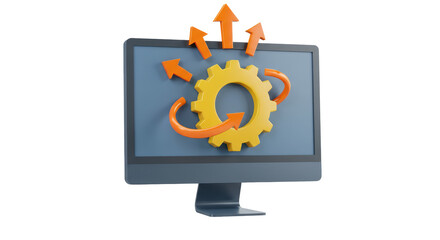 Isolated Computer screen with gear and arrows