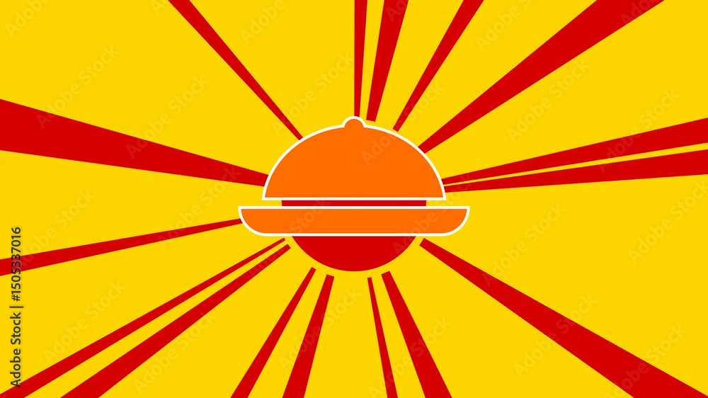 Aufkleber cloche symbol on the background of animation from moving rays of the sun. large orange symbol increa