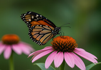 Monarch Butterfly on Pink Coneflower A Stunning Nature Close-Up