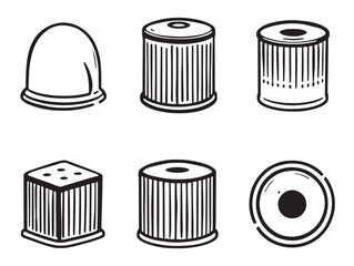 Simple clean oil filter line art drawing for technical use