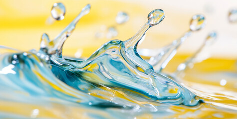 Close-up of blue water on yellow background with air bubbles