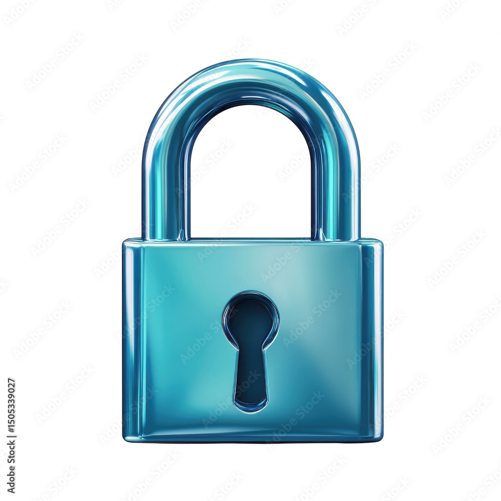 Poster securing digital dreams a padlock gleaming with a futuristic light symbol on transparent background