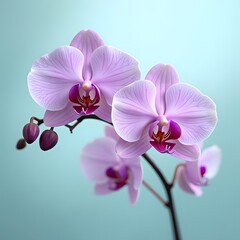 Fototapeta premium Graceful Purple Orchids in Airy Renewal on Teal Background