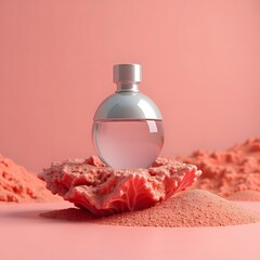 Whispers of Elegance: Silver Scent Bottle on Pink Coral Oasis