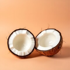 Fresh Coconut Halves on Peach Background: Tropical Relaxation