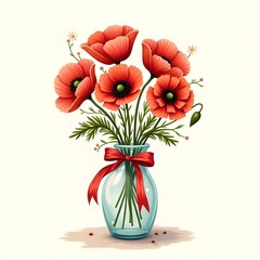 Blooming Summer Serenity: Fragrant Red Poppies in Glass Vase Greeting Card