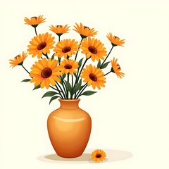 Sunny Serenity: Orange Daisies in Amber Vase Greeting Card