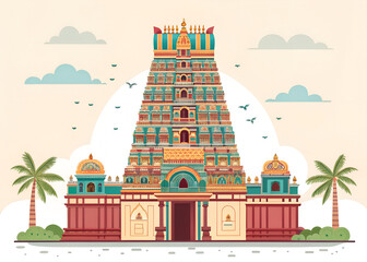 clean and colorful vector of the Meenakshi Temple GENERATIVE AI