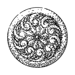 decorative ornate metal button sketch hand drawn vector