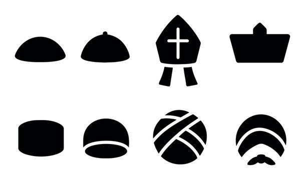 Silhouette icons of various traditional and religious headwear