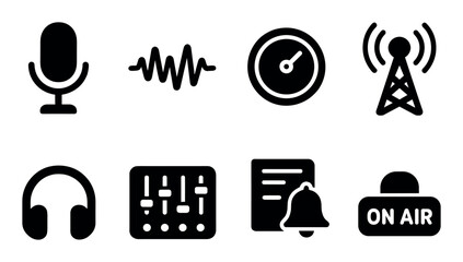 Audio and radio symbols including microphone and headphones