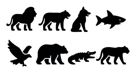 Fototapeta premium Silhouette illustrations of diverse wildlife animals collection