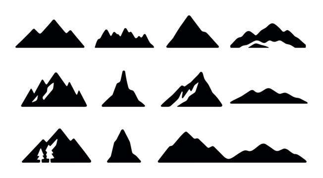 Silhouette mountain range icons collection for design projects
