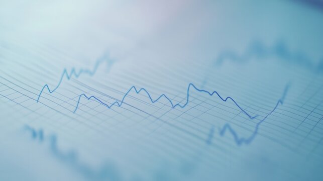 Abstract financial analysis graph with fluctuating lines and blurred background for business growth and investment visualization
