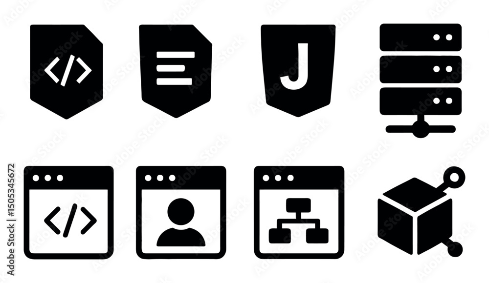 Wall mural web development icons: coding, html, server, browser interface