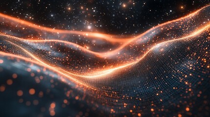 Abstract design of shimmering waves of glowing particles.