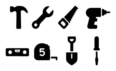 Fototapeta premium Silhouette icons of essential hand and power tools collection