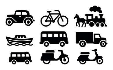 Silhouette icons of various transportation vehicles and modes
