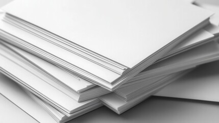 Stack of Blank White Papers Resting on a Surface for Office Use, Note-Taking, and Creative Projects in a Minimalist Style