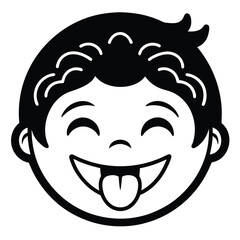Happy Child Face Emoji with Tongue Out Black Silhouette Vector Illustration