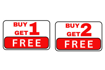 Two promotional badges, one states 