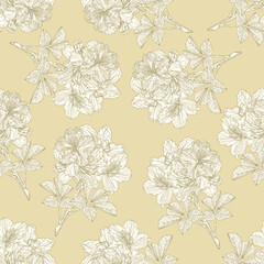 Seamless texture flower outline twig  rhododendron mountain shrub vintage vector illustration editable hand draw