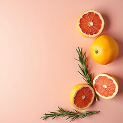 Sunshine Citrus: Fresh Grapefruits and Rosemary on Blush Pink